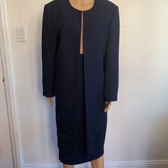 LESLIE FAY 2 PC Skirt& Coat Length Blazer - Picture 2 of 9